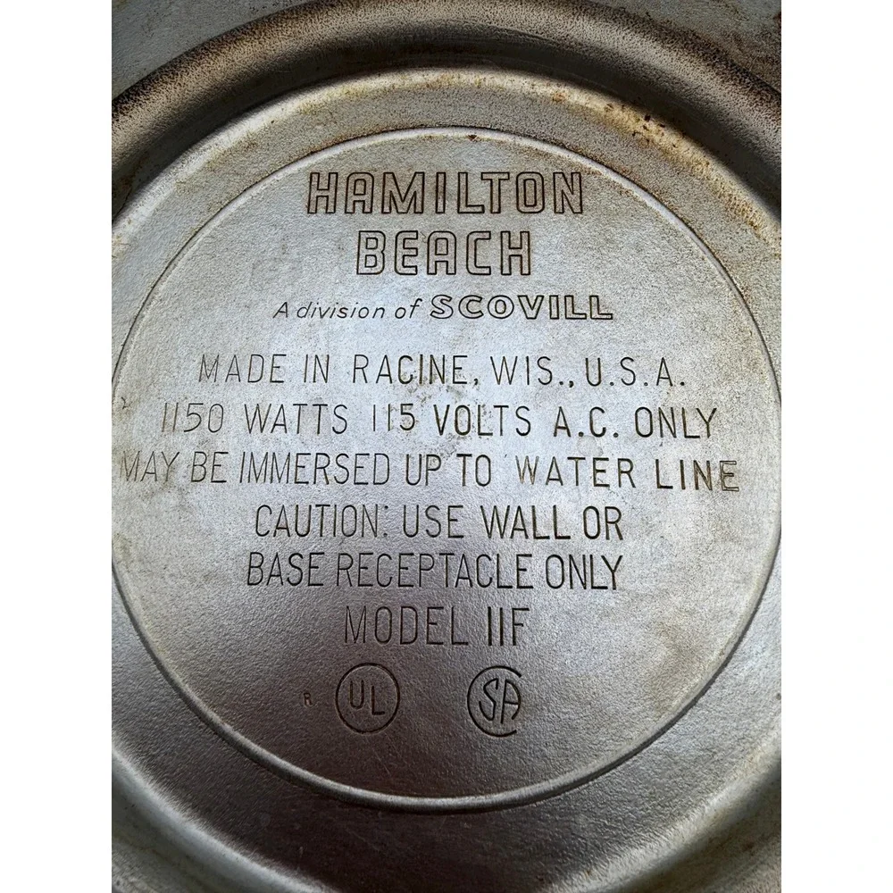 Vintage Hamilton Beach Electric Skillet Model 11F Aluminum Frying Pan with Lid